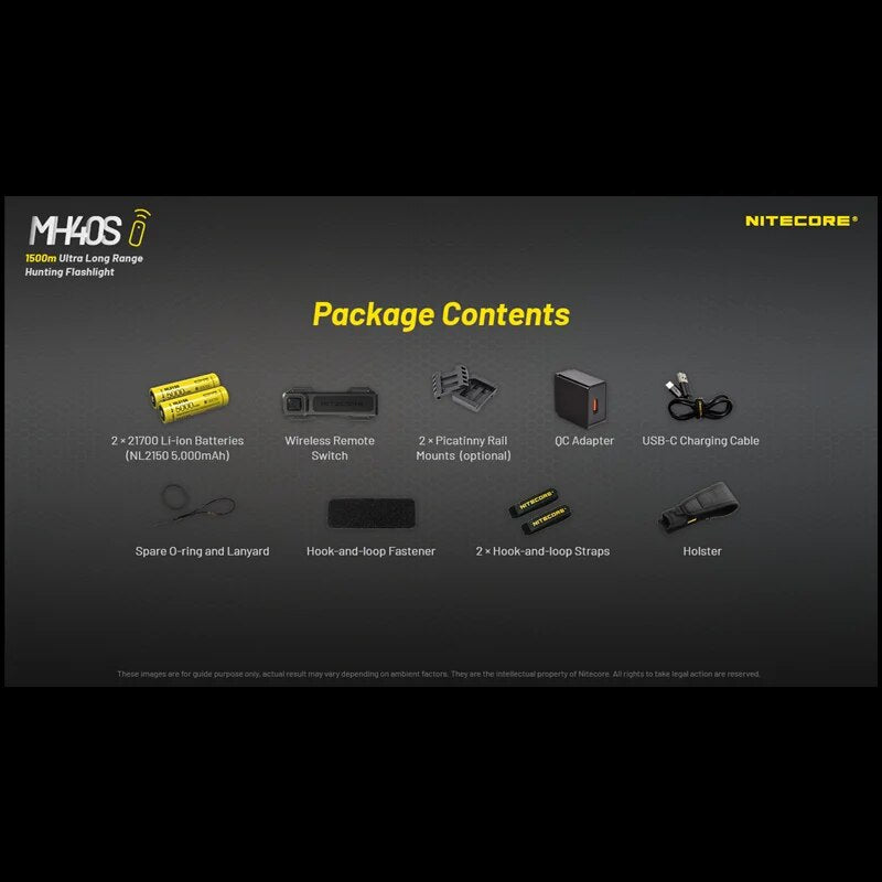 NITECORE MH40S 1500 M Lumens Long Range Searchlight 18W QC Fast Rechargeable Hunting Flashlight,Wireless Remote, 21700 Battery