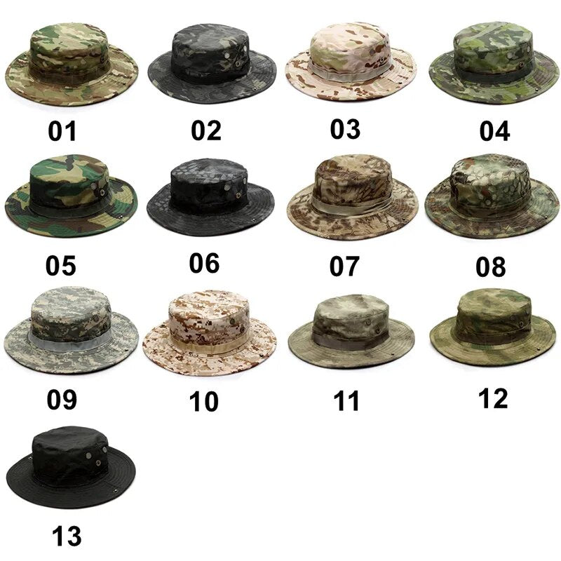 Tactical Camouflage Cap Military Hat Army Caps Men Women Outdoor Sports Sun Boonie Bucket Fishing Hiking Hunting Climbing Hats