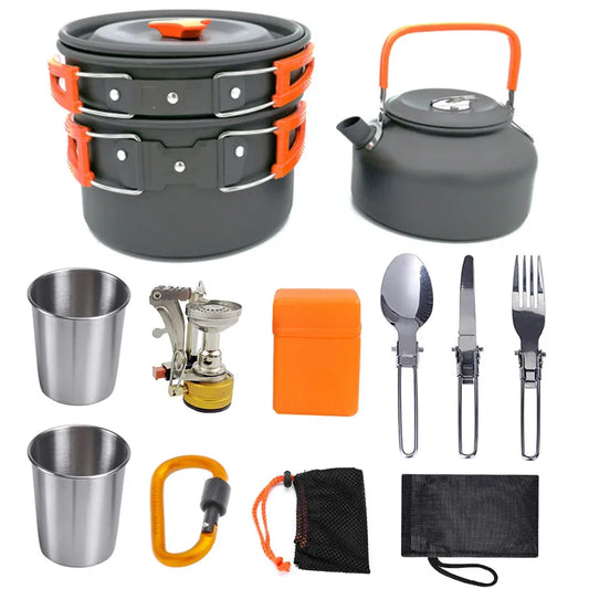 Camping cooking set Camping Gear Outdoor stove teapot Pan cup Accessories Portable Camping Equipment camper accessories kitchen