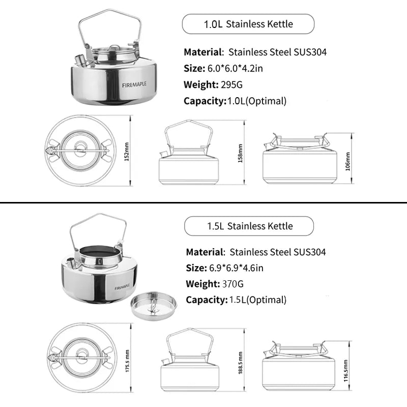 Fire Maple Antarcti Stainless Steel Backpacking Camping Kettle Bushcraft Gear Outdoor Durable Teapot High Quality S304 1L 295g