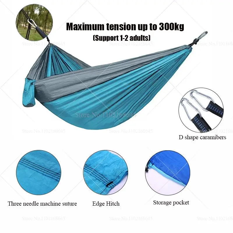 Double Nylon Hammocks for Camping Portable Parachute Hammock for Outdoor Hiking Travel Backpacking Kids Camping Gear