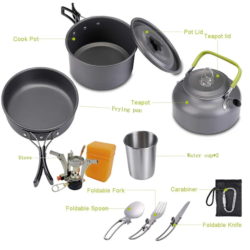 Camping cooking set Camping Gear Outdoor stove teapot Pan cup Accessories Portable Camping Equipment camper accessories kitchen