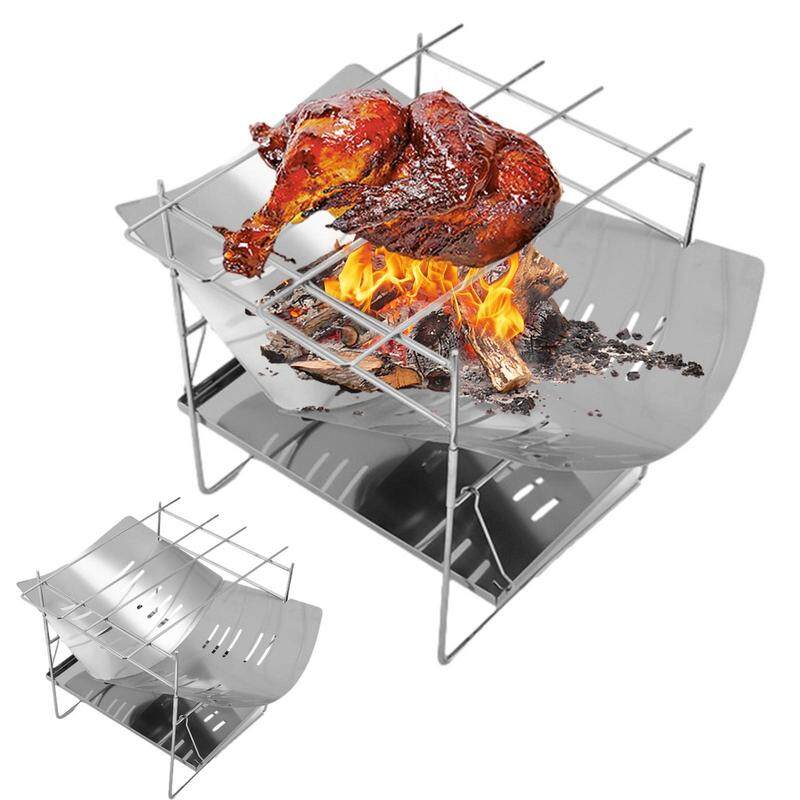 Camping Folding Campfire Grill Stainless Steel Firewood Stove Mini BBQ Rack