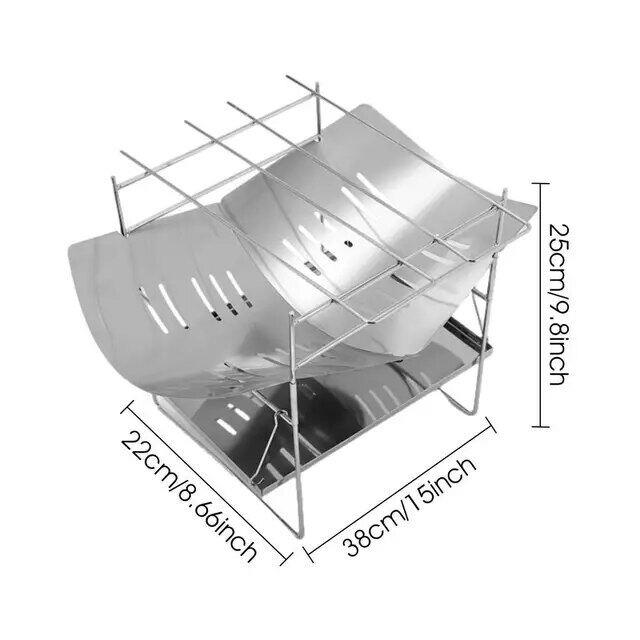 Camping Folding Campfire Grill Stainless Steel Firewood Stove Mini BBQ Rack