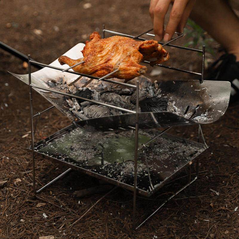 Camping Folding Campfire Grill Stainless Steel Firewood Stove Mini BBQ Rack