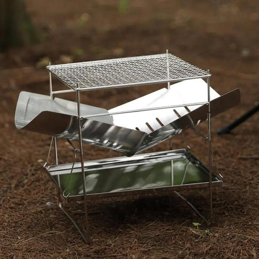 Camping Folding Campfire Grill Stainless Steel Firewood Stove Mini BBQ Rack