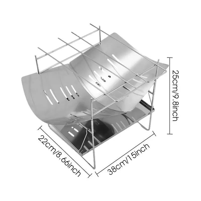 Camping Folding Campfire Grill Stainless Steel Firewood Stove Mini BBQ Rack